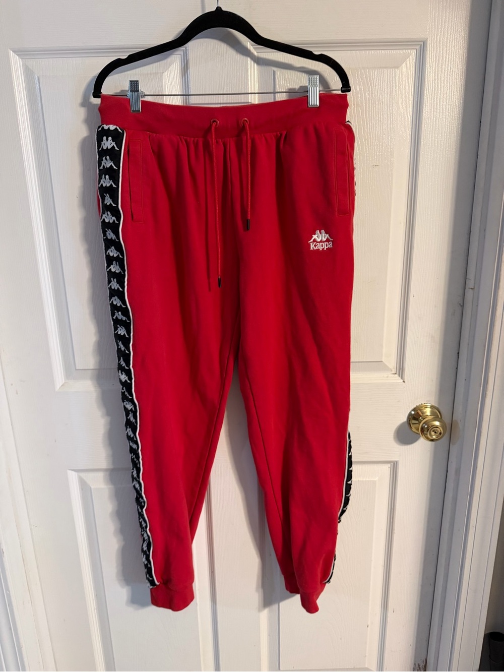 Kappa Red Joggers with Black Logo Tape